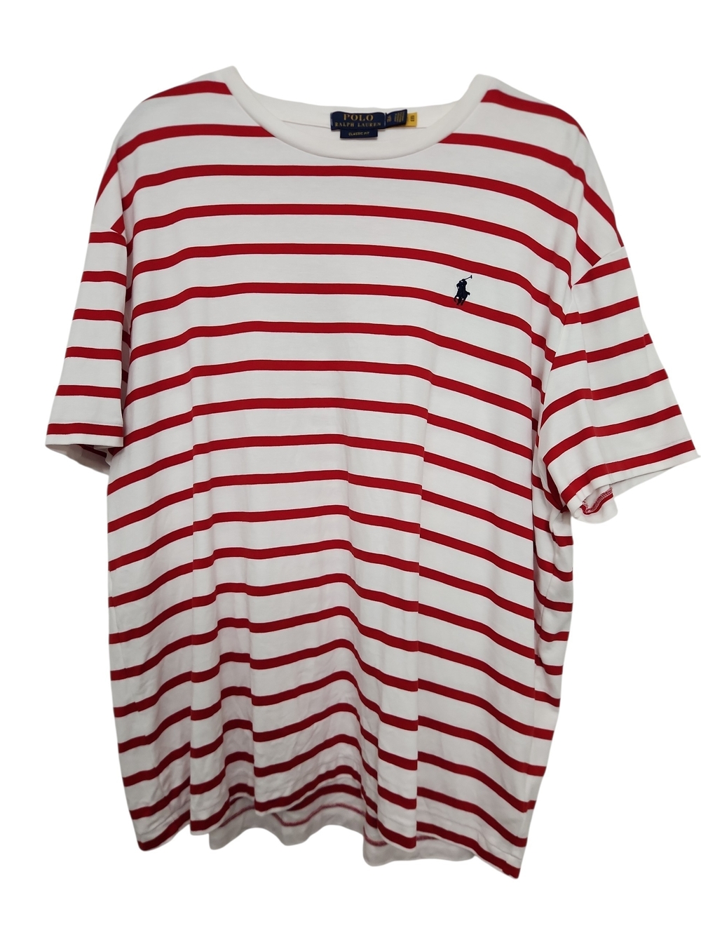 Polo by Ralph Lauren White Tee with Red Stripes and Navy Pony